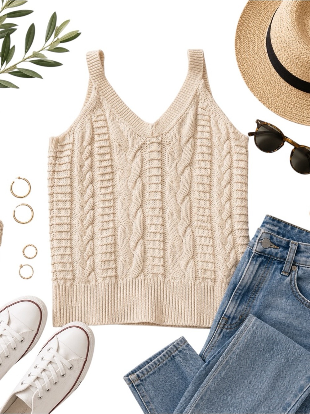 Banana Republic 100% Cotton Cable Knit Sweater Vest Cream Preppy Coastal Small